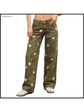 Low Rise Baggy Straight Leg Cotton Blend Jeans